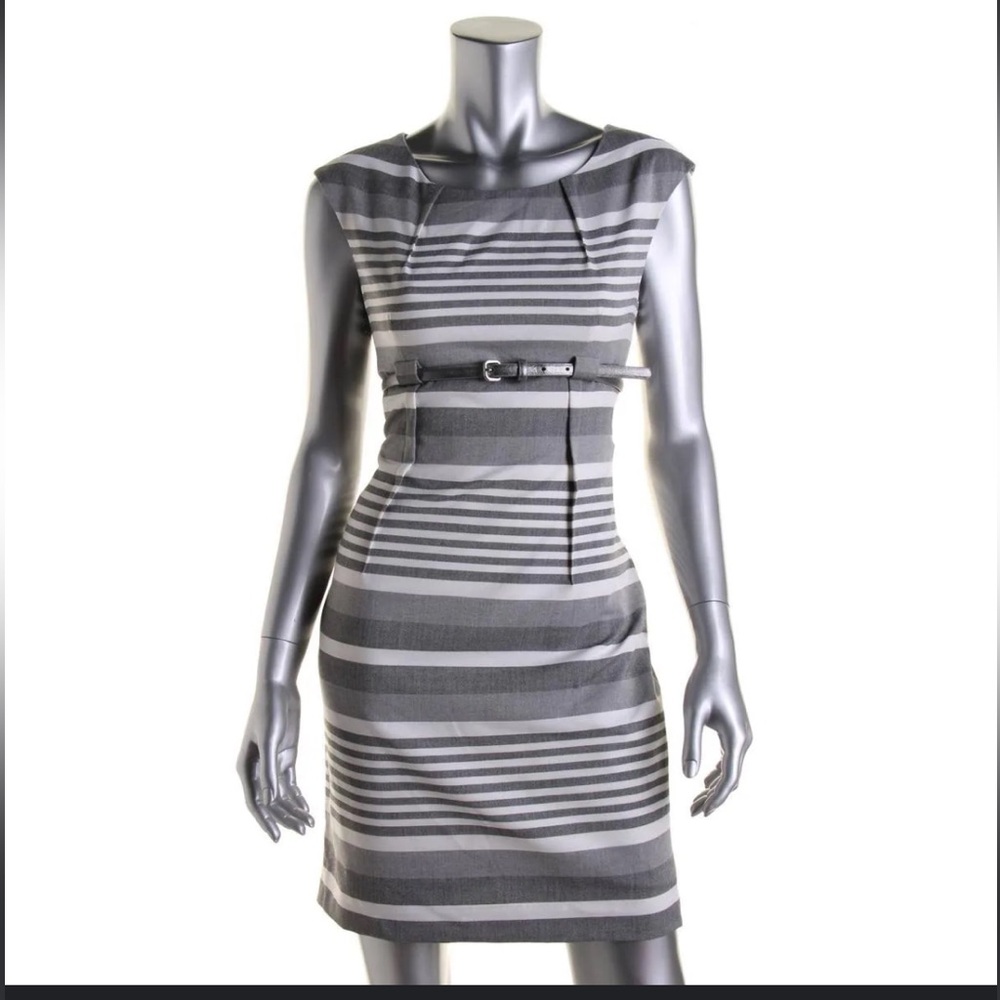 Calvin Klein Striped Gray and White Dress - Size 8